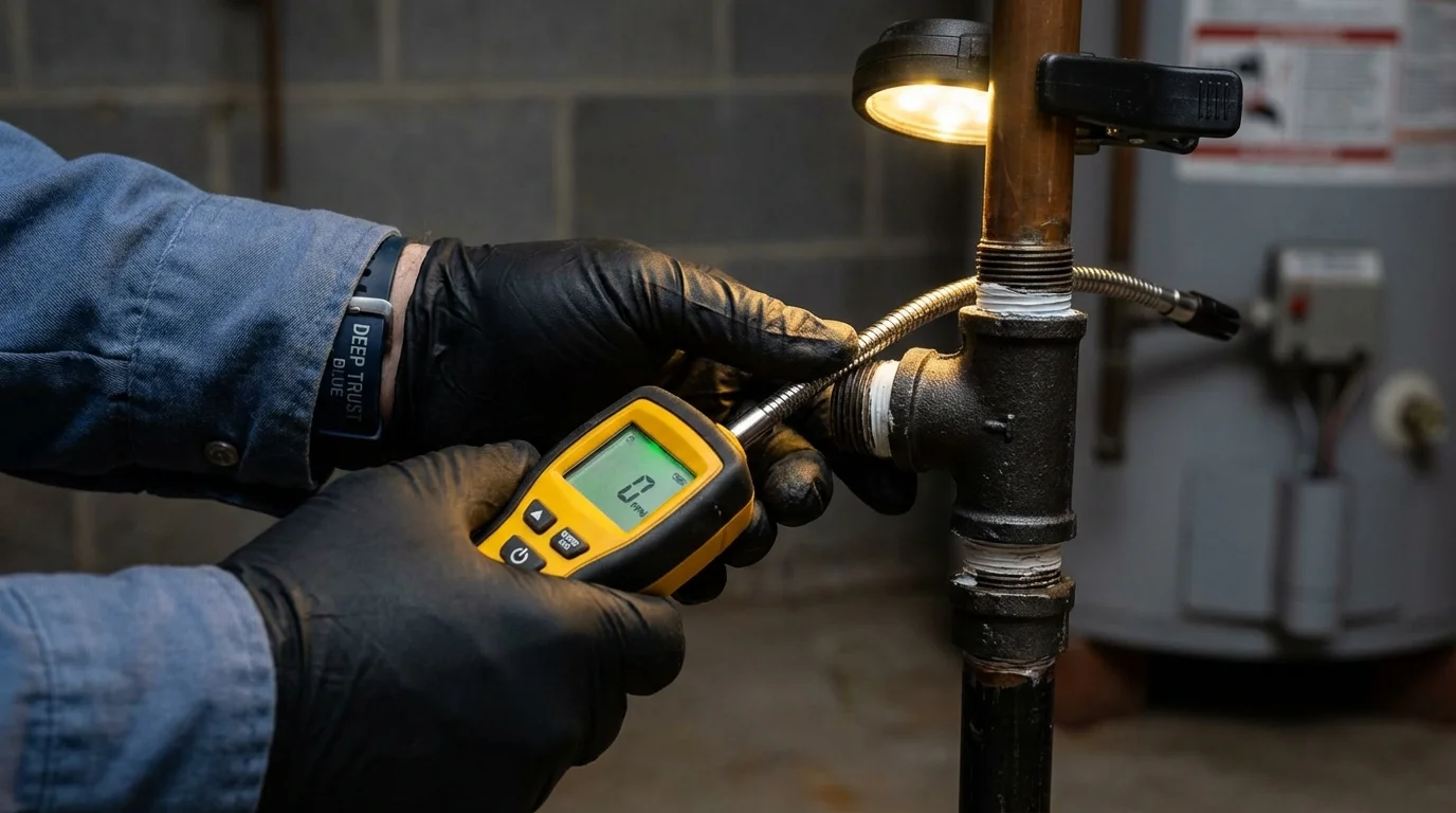 Gas leak detection with electronic sniffer by Johns Plumbing LLC in Connell