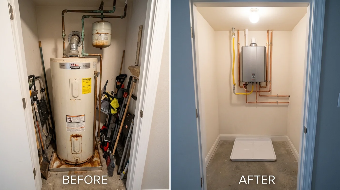 Tank water heater versus wall-mounted tankless unit comparison for Connell, WA homeowners